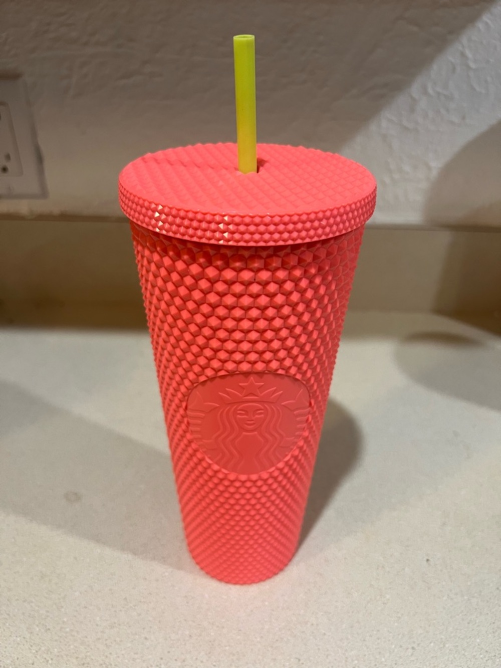Starbucks Coral Studded Reusable Tumbler with Neon Yellow Straw